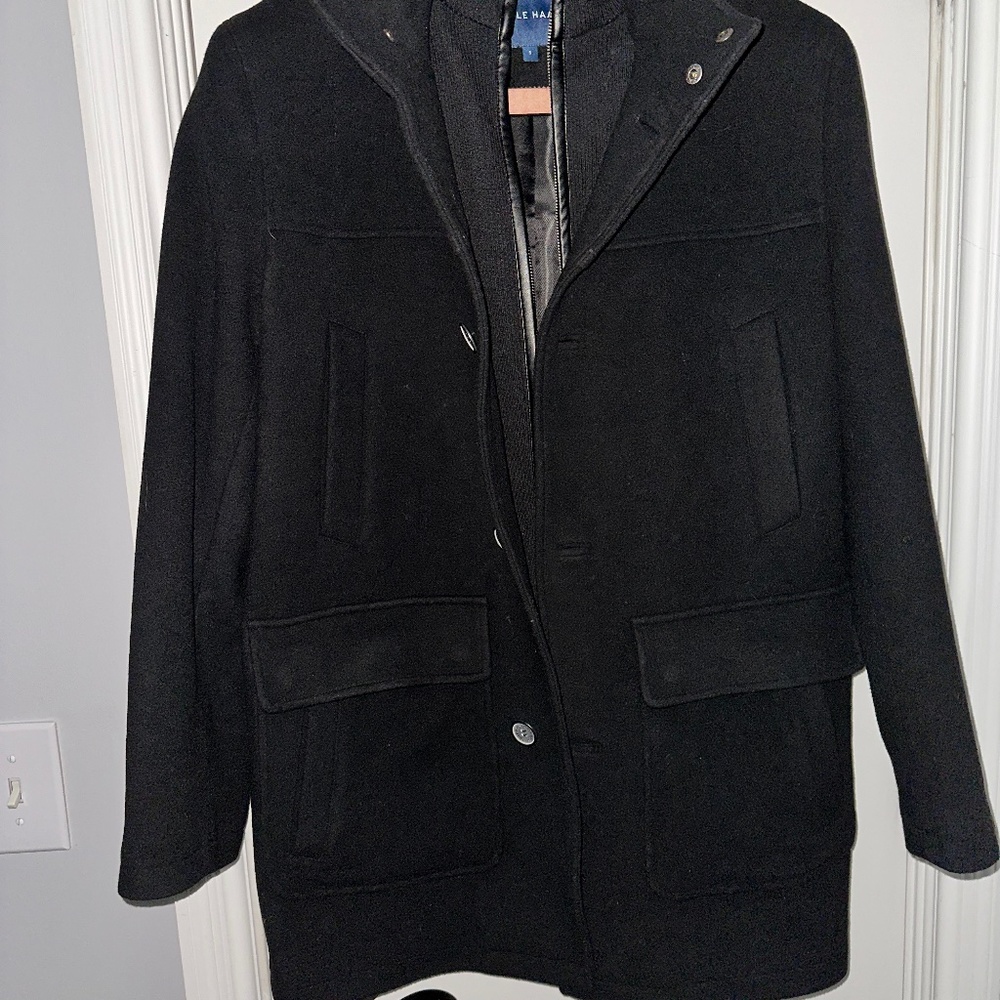NWOT, Cole Haan Car Coat, black wool. Small